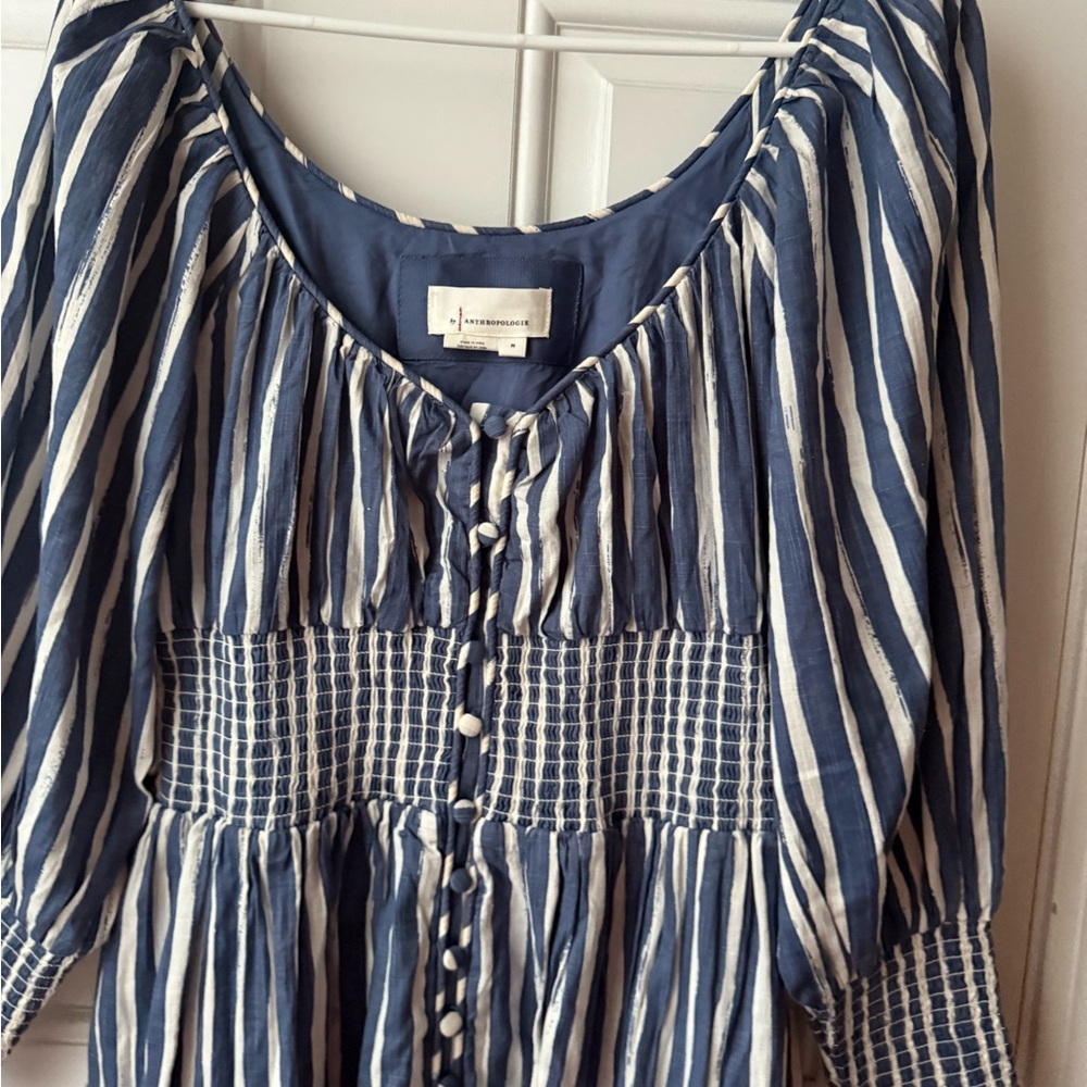 Anthropologie Navy and White Striped Blouse